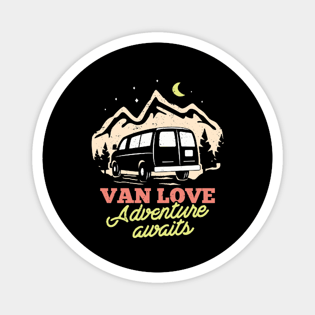 Van Love Camping Adventure Outdoor Bus Magnet by Foxxy Merch